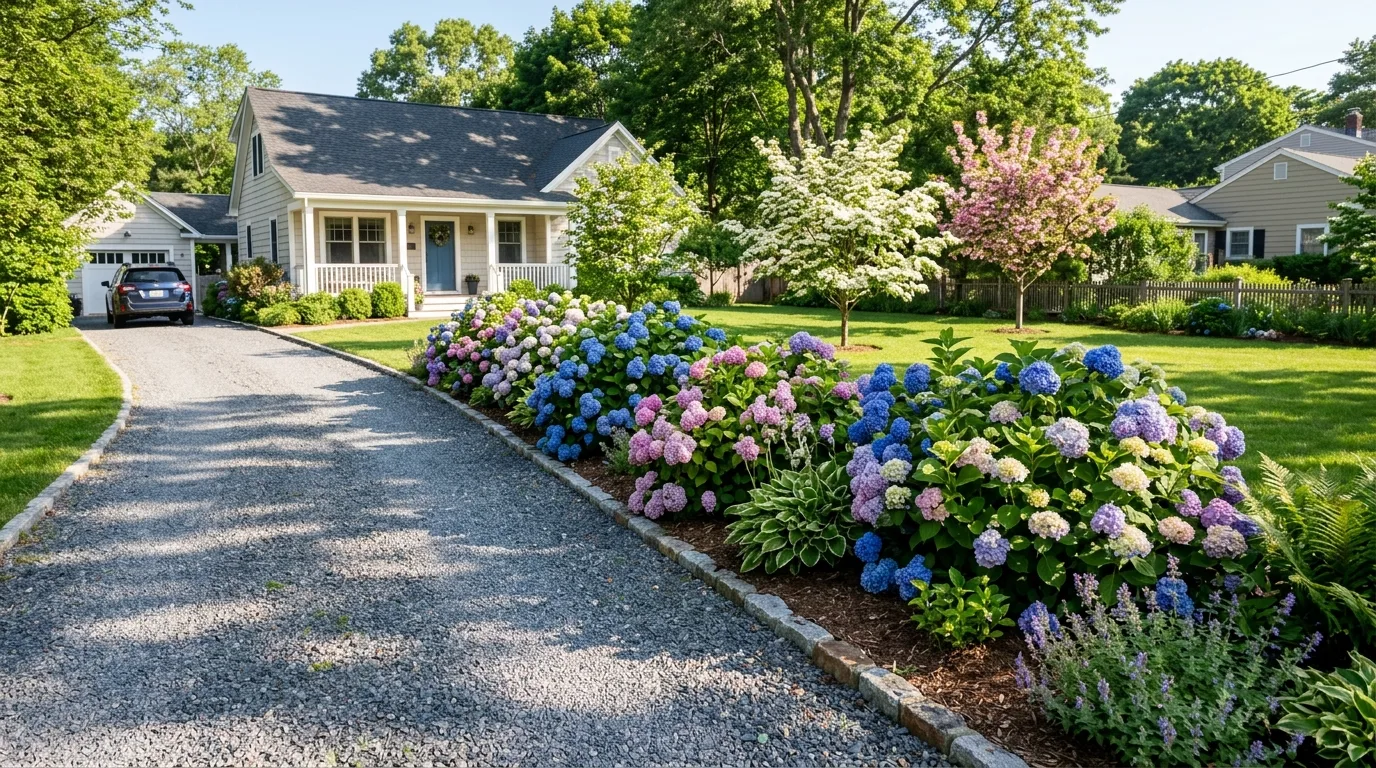 Mixed Border With Repeated Hydrangeas